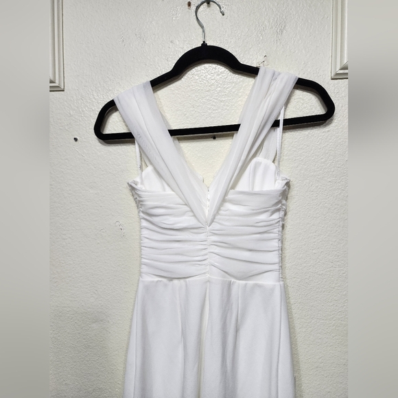 Lulus Gorgeous Fantasy White Mesh Ruched Off-the-Shoulder Jumpsuit XS Wedding - Picture 10 of 11